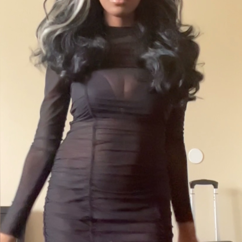 AFRM Black Sheer Long Sleeve Dress
